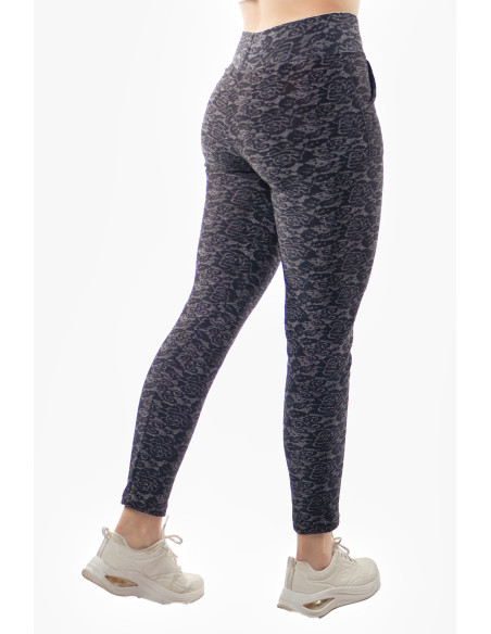 Calza Plush Negra Con Gris